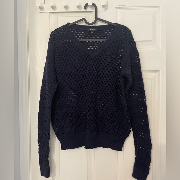 Aritzia BABATON Davey Vneck Navy Crochet Sweater - Picture 2 of 10